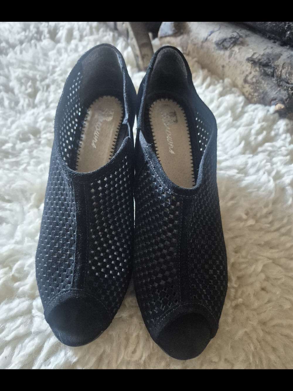 Women’s Black Peep-Toe Knit Mules